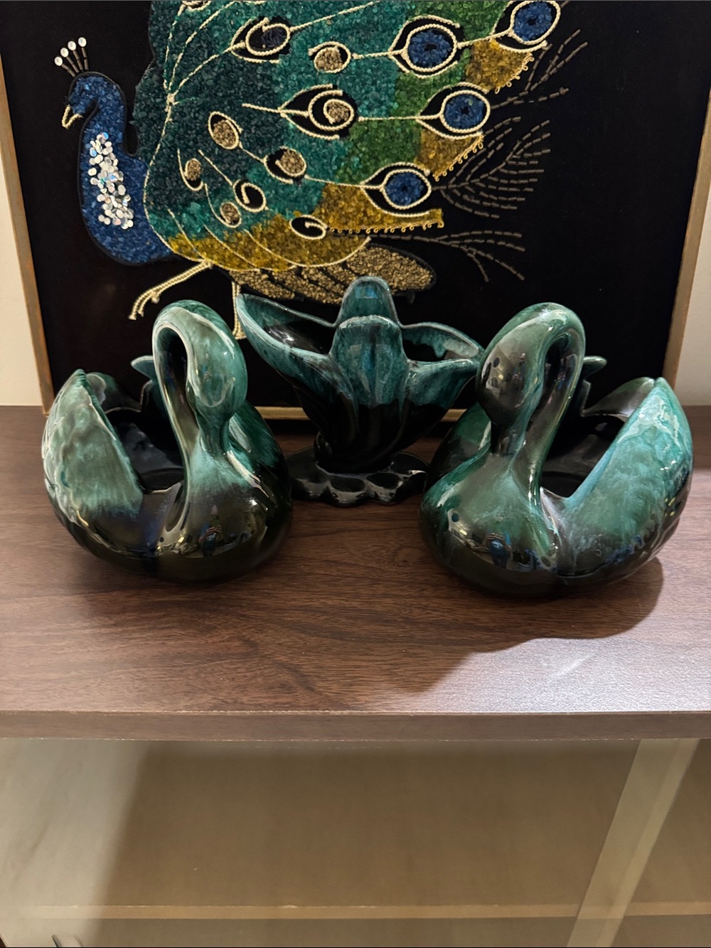 Vintage Blue Mountain Pottery 3-Piece Set - 2 Swan Planters & Centerpiece Bowl,